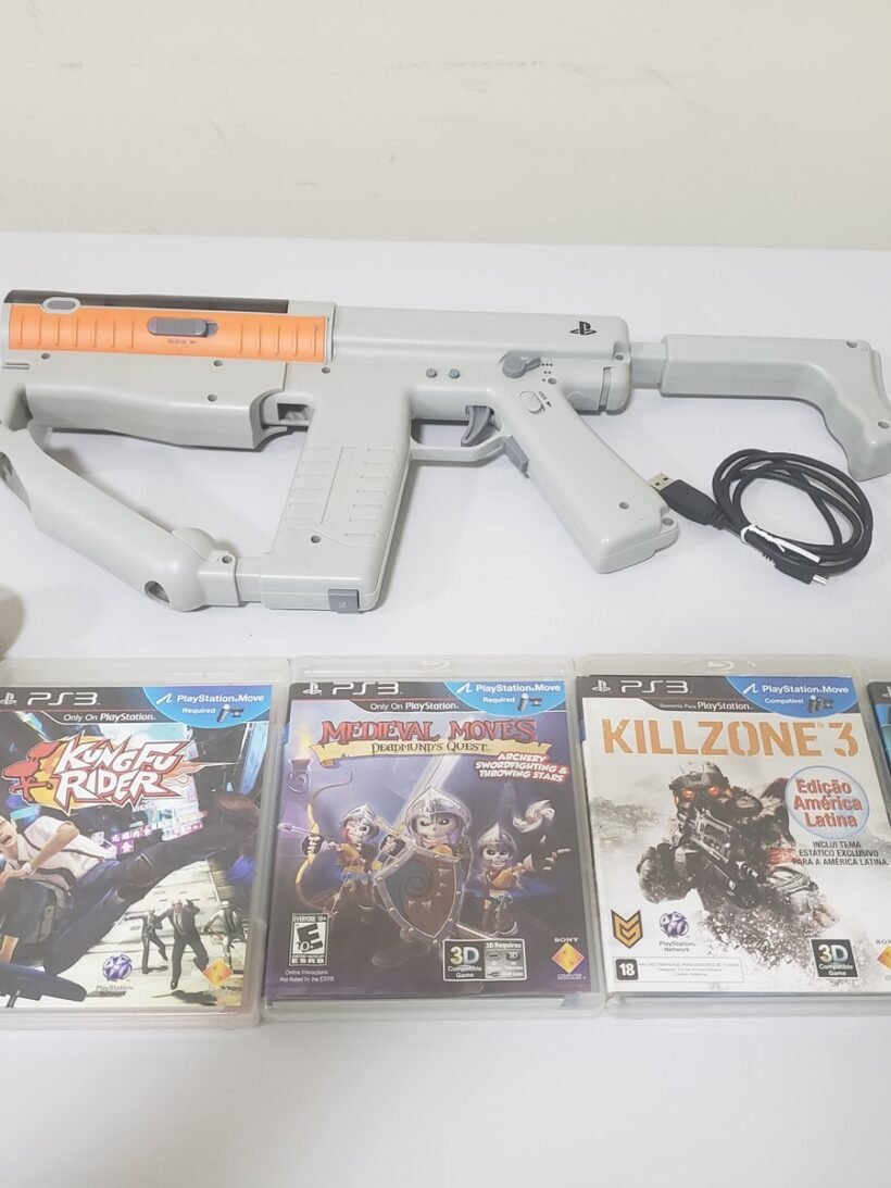 SHARP SHOOTER PSMOVE + 2 PSMOVE + 4 JOGOS ORIGINAIS
