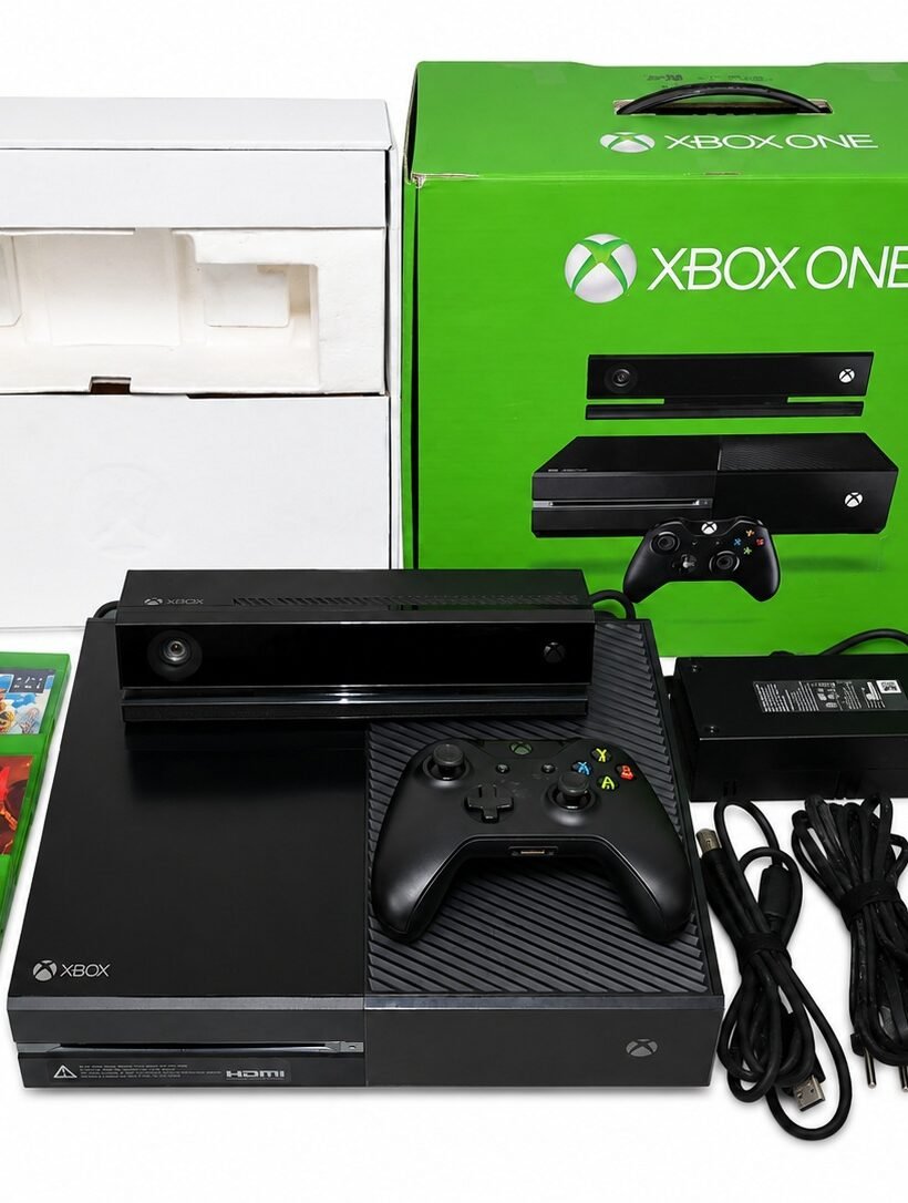XBOX ONE FAT + CAIXA + BERÇO + CONTROLE + 3 JOGOS ORIGINAIS